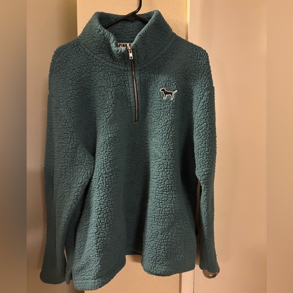 Teal Sherpa Quarter-Zip Pullover
